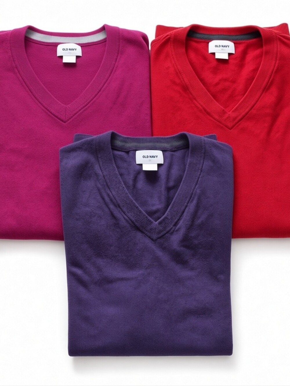 Set Of 3 Old Navy V-Neck Sweaters - Magenta, Red, Purple (Size M)